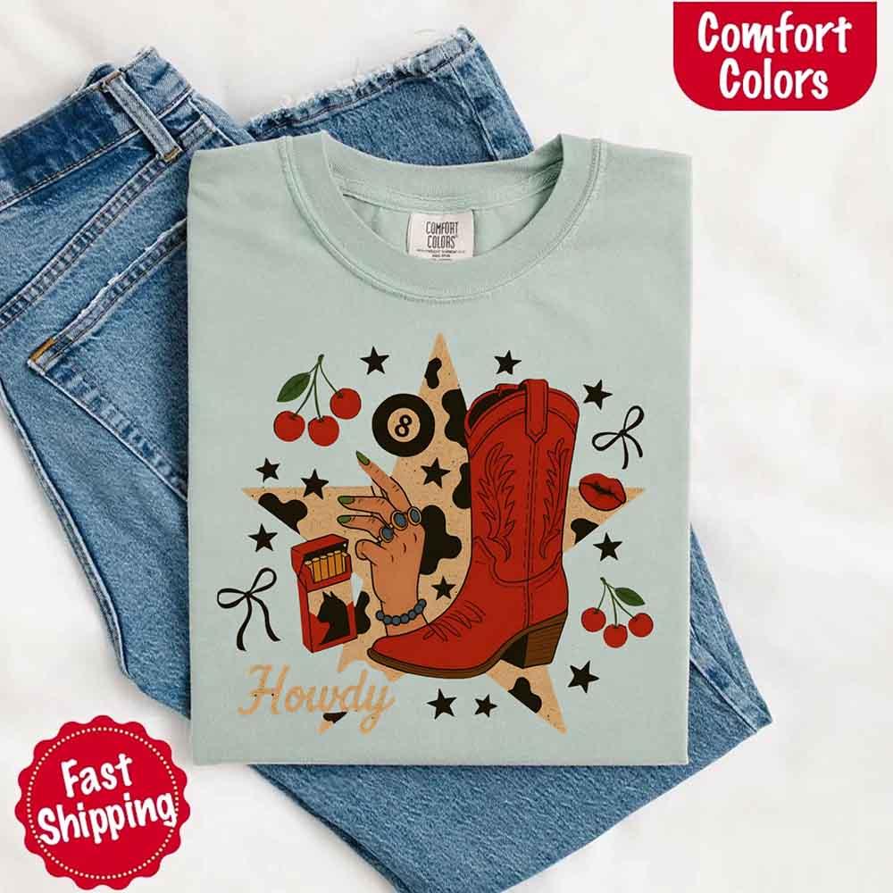 Howdy Cowgirl Star Collage Color Comfort Shirt