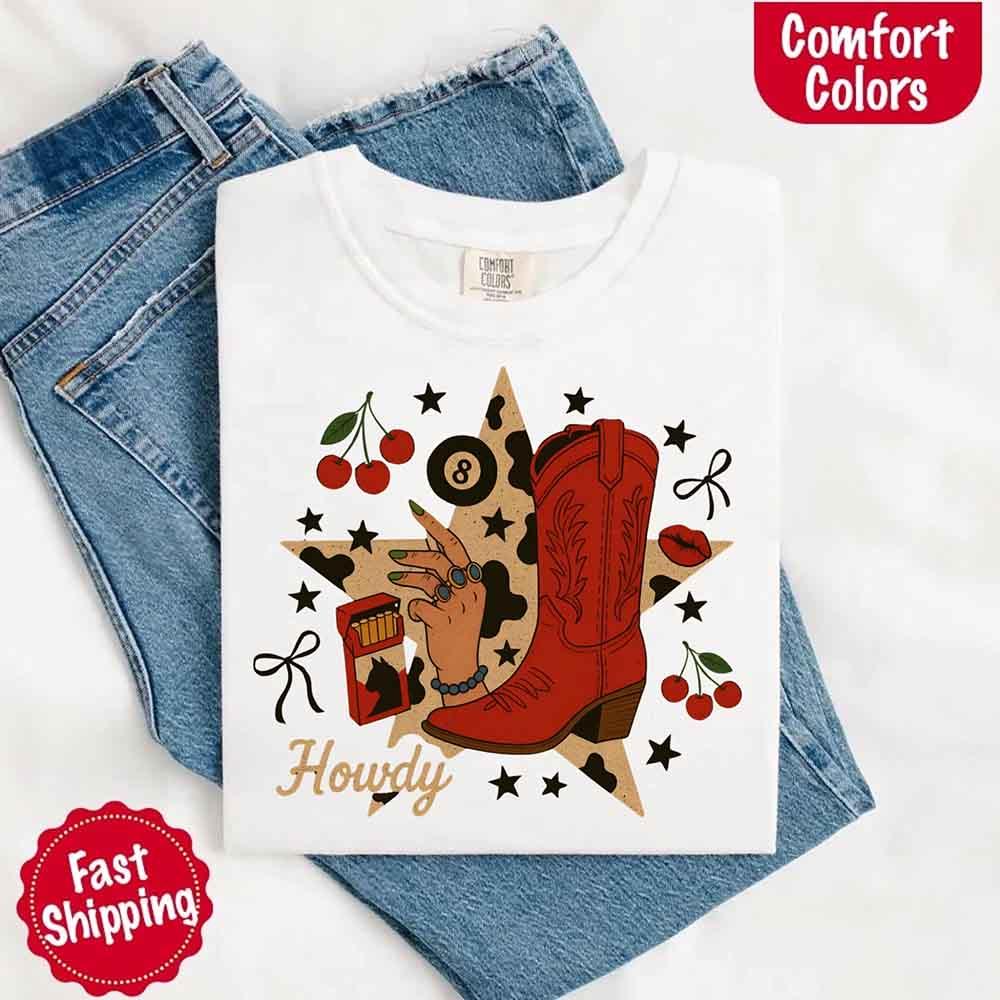 Howdy Cowgirl Star Collage Color Comfort Shirt