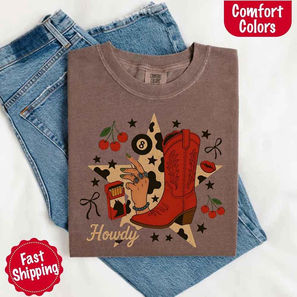 Howdy Cowgirl Star Collage Color Comfort Shirt