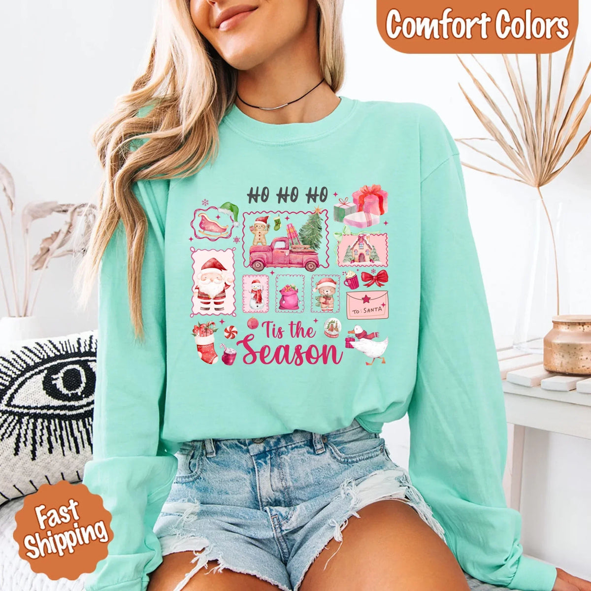 Comfort Colors Long Sleeve Ho Ho Ho Tis The Season Christmas Shirt