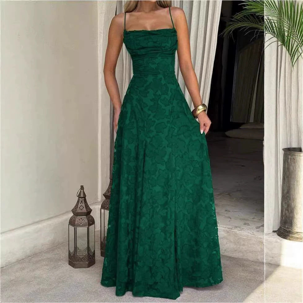 Style Women's Evening Dress New Fashion Versatile Hot Girl Style Burgundy Sexy Suspender Dress