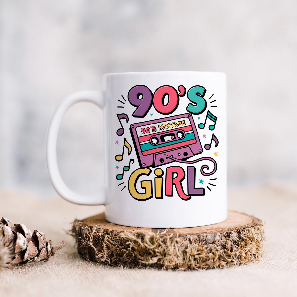 90s Girl Coffee Mug – Retro Cassette Tape Design | Microwave Safe Ceramic Cup