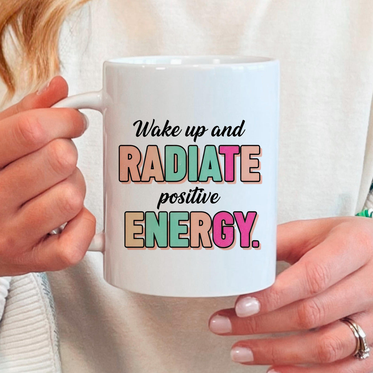 Positive Energy Mug - Motivational Coffee Cup | Cute Pastel Ceramic Cup