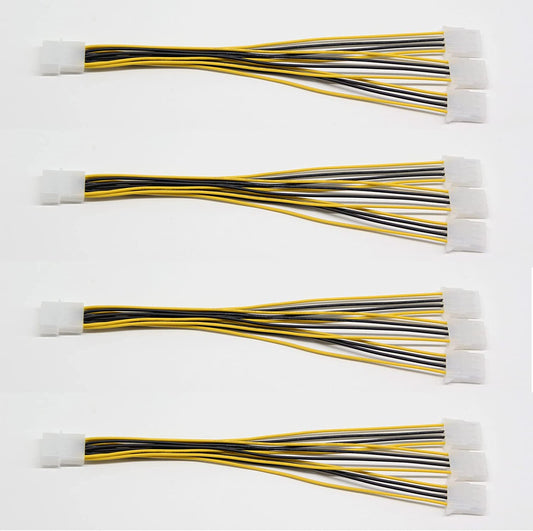 XIWU Molex 4 Pin Power Supply Y Splitter Cable - 3 Female to 1 Male Internal Power Extension Cable (4 Pack)