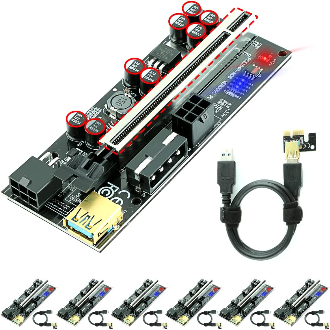 Ubit PCI-E GPU Riser, 6-Pin Powered PCIe X1 to X16 Extension Cable for ETH Mining
