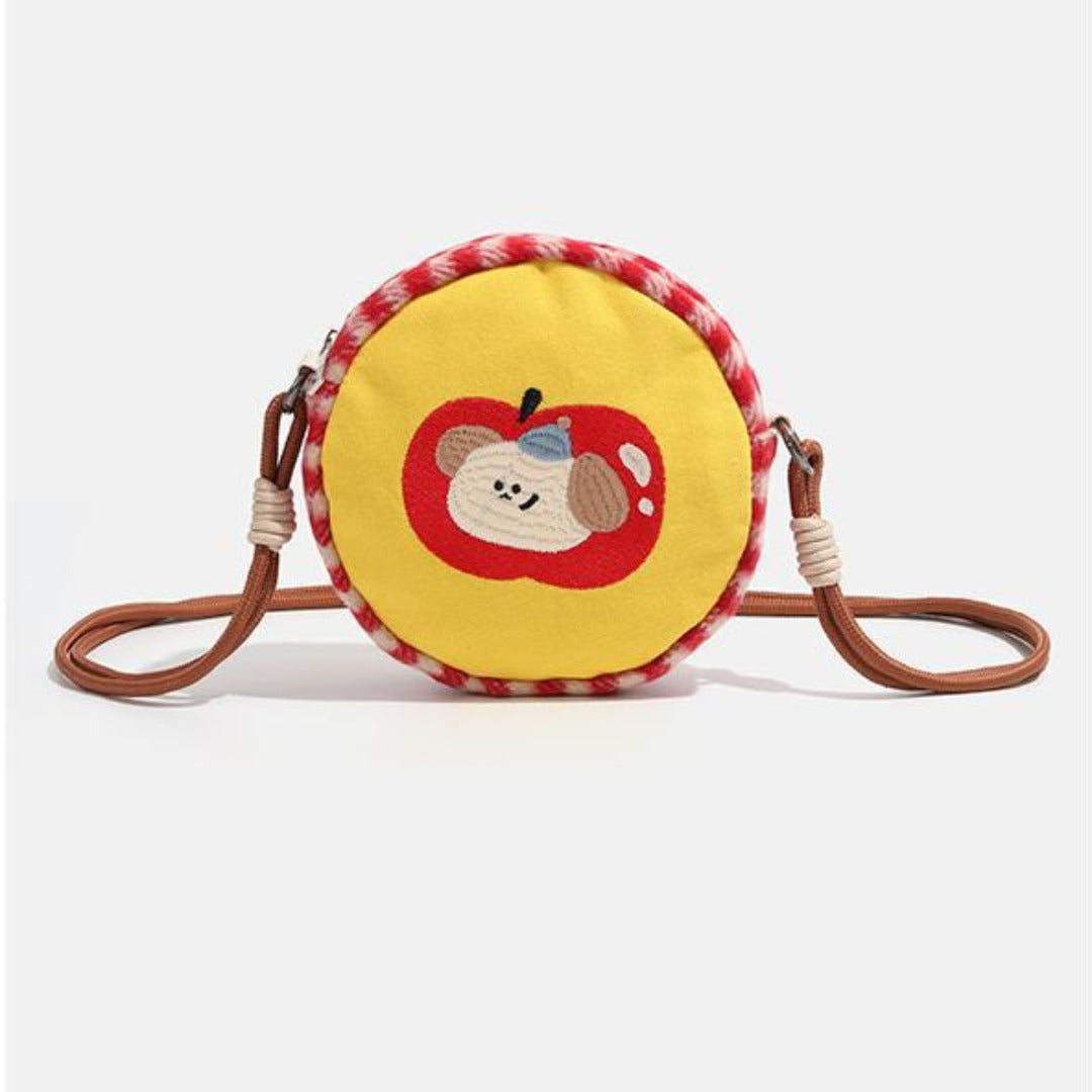 Toddler purse, cute shopping crossbody bag, mini round cake bag girl, cartoon embroidery small crossbody bag, travel change bag girl
