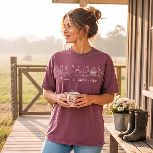 Chicken Mom Shirt - Comfort Colors Tee | Country Living Shirt With Cozy Coffee Vibe