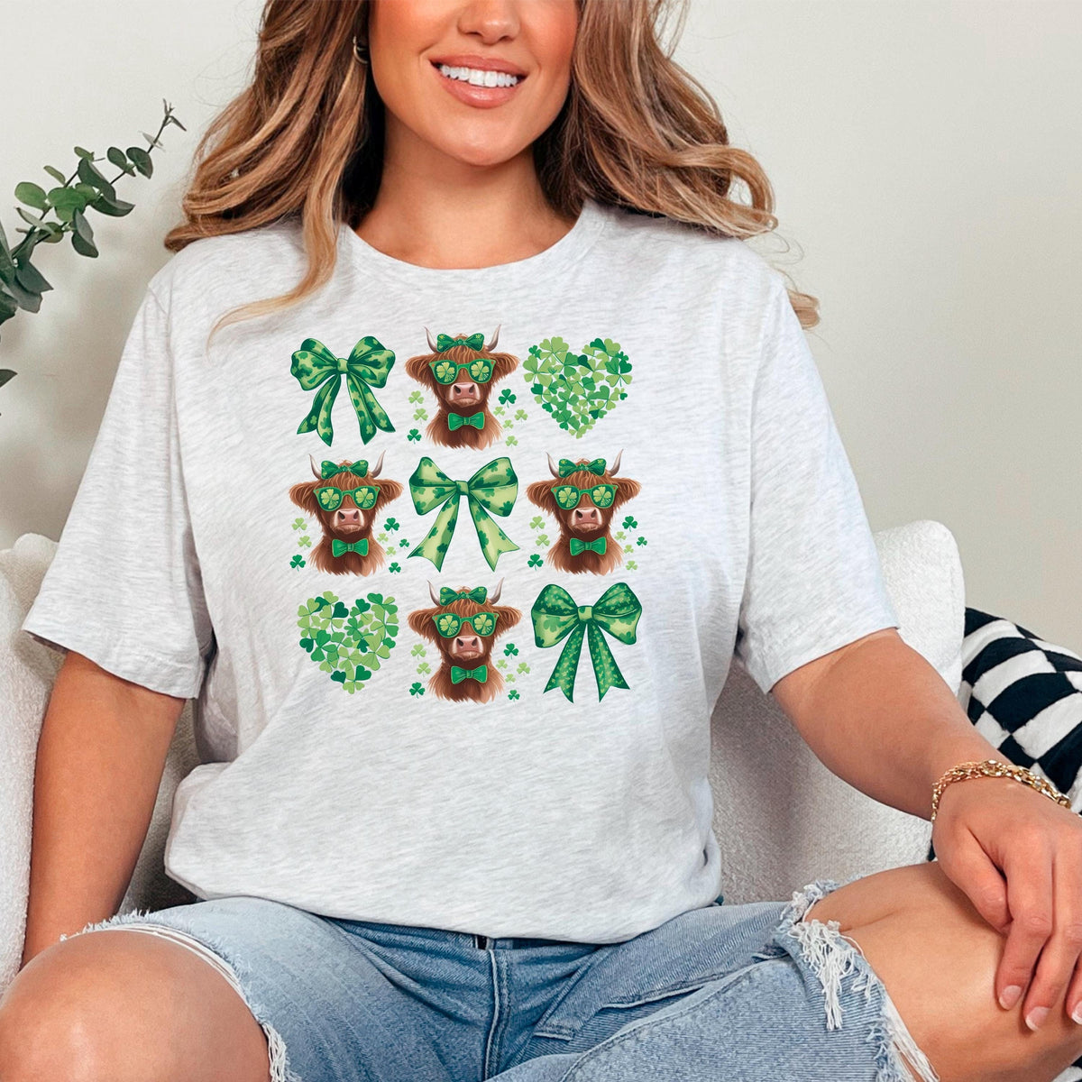 Highland Cow Shirt - St Patricks Day Tee | Irish Green Shirt With Shamrocks