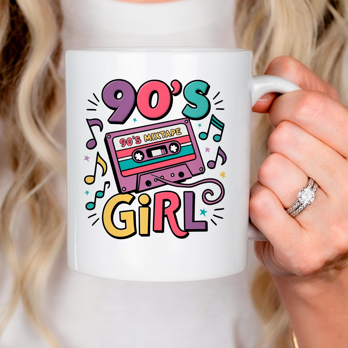 90s Girl Coffee Mug – Retro Cassette Tape Design | Microwave Safe Ceramic Cup