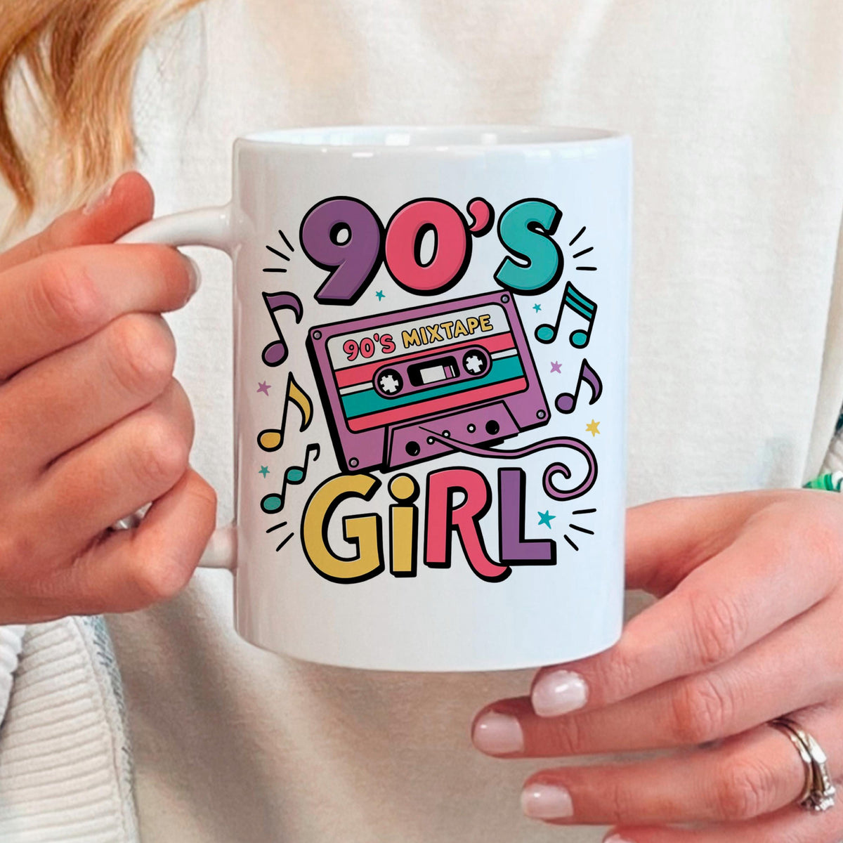 90s Girl Coffee Mug – Retro Cassette Tape Design | Microwave Safe Ceramic Cup