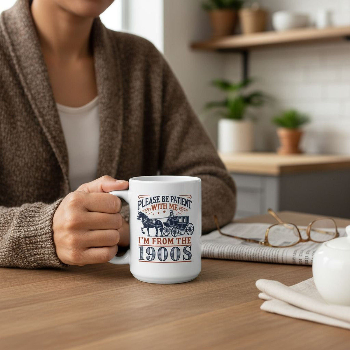 1900s Humor Mug – Vintage Ceramic Cup With Horse Carriage Design