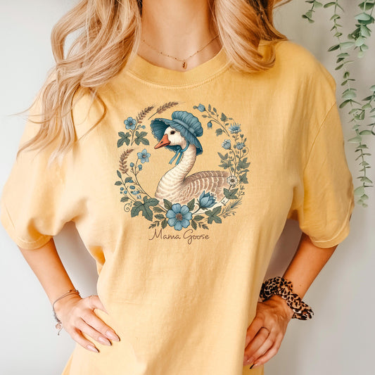 Mama Goose T-Shirt – Comfort Colors Tee With Floral Bonnet, Vintage Goose Shirt