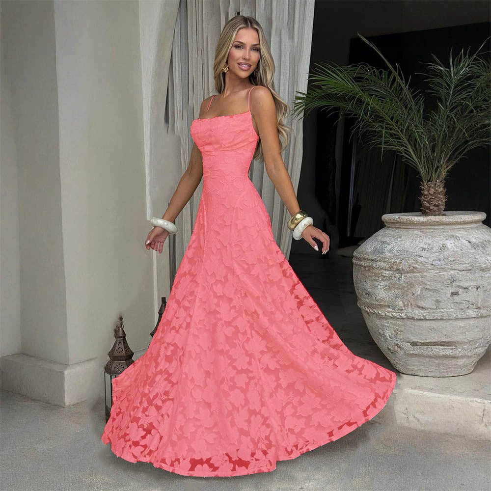 Style Women's Evening Dress New Fashion Versatile Hot Girl Style Burgundy Sexy Suspender Dress