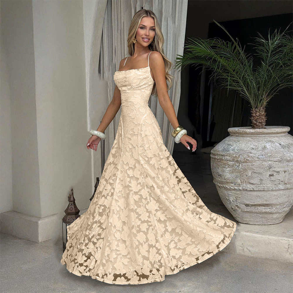 Style Women's Evening Dress New Fashion Versatile Hot Girl Style Burgundy Sexy Suspender Dress