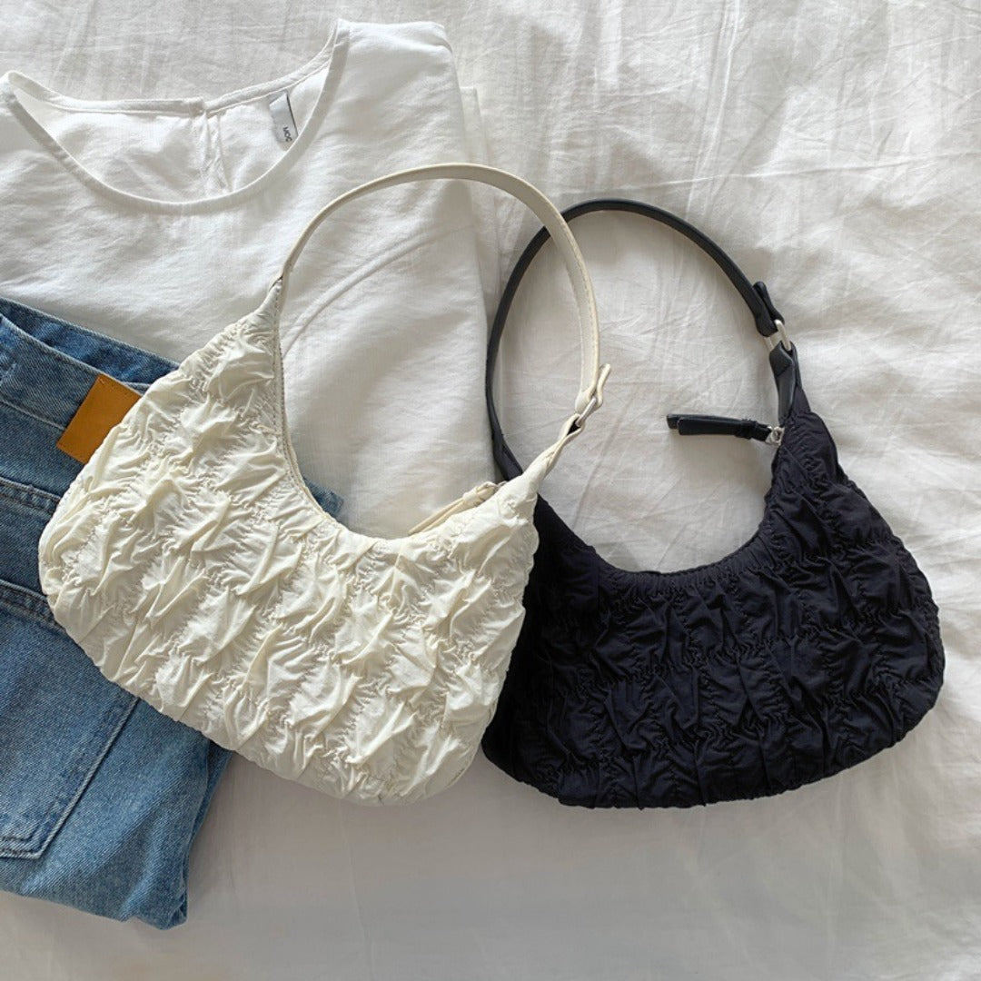 small shoulder bag cream puff bag pleated bag hobo