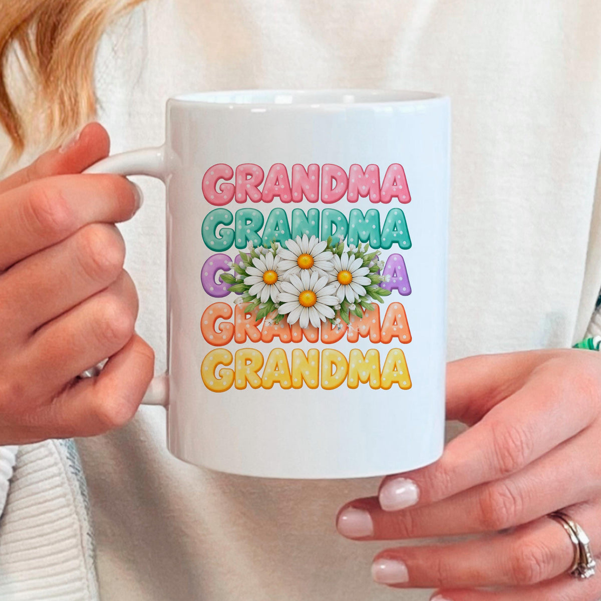 Grandma Gift Mug - Colorful Daisy Floral Coffee Cup for Nana | Mother's Day Gift