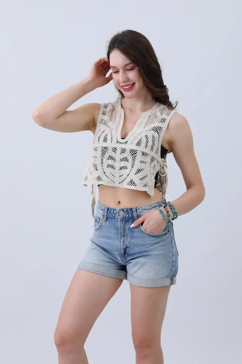 Crochet Boho Crop Top – Artisan Side-Tie Detail🌿✨