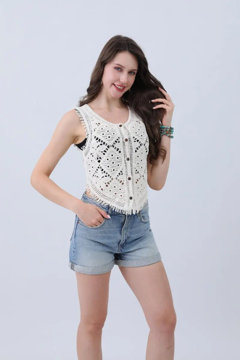 Boho Crochet Vest – Cotton Lace Summer Essential🌞✨