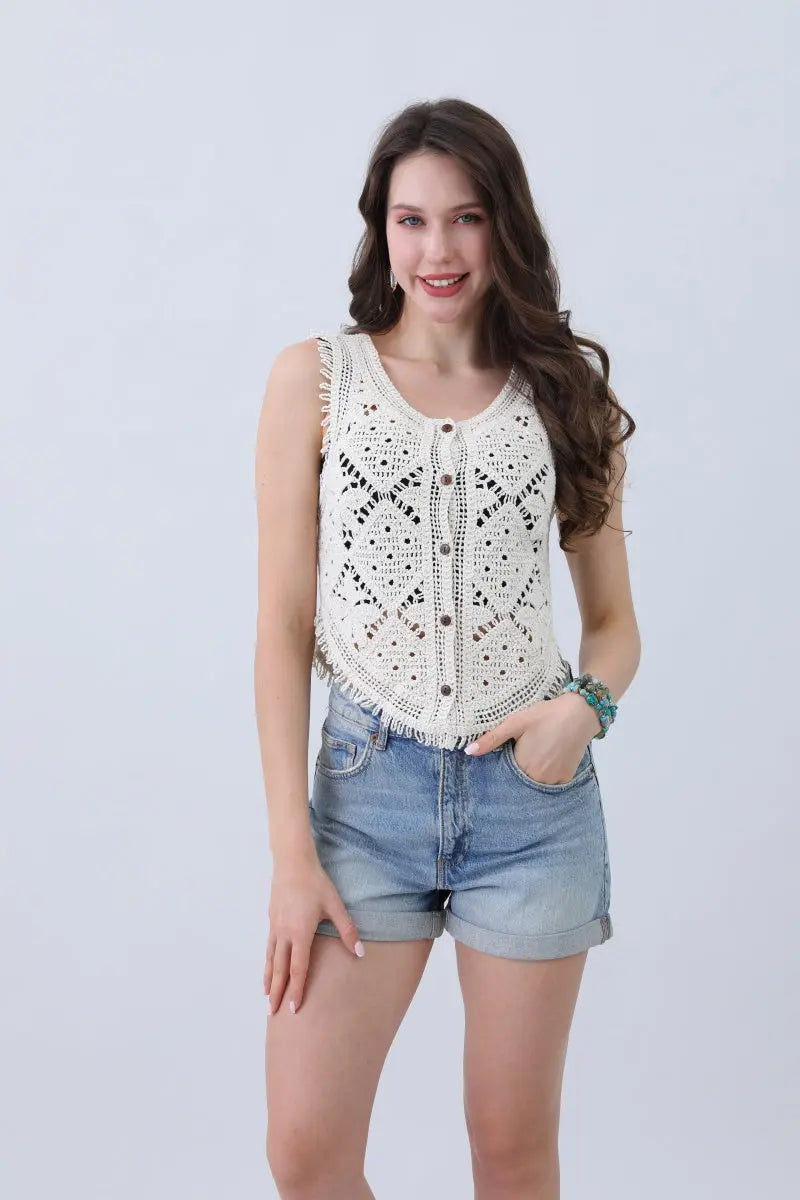 Boho Crochet Vest – Cotton Lace Summer Essential🌞✨
