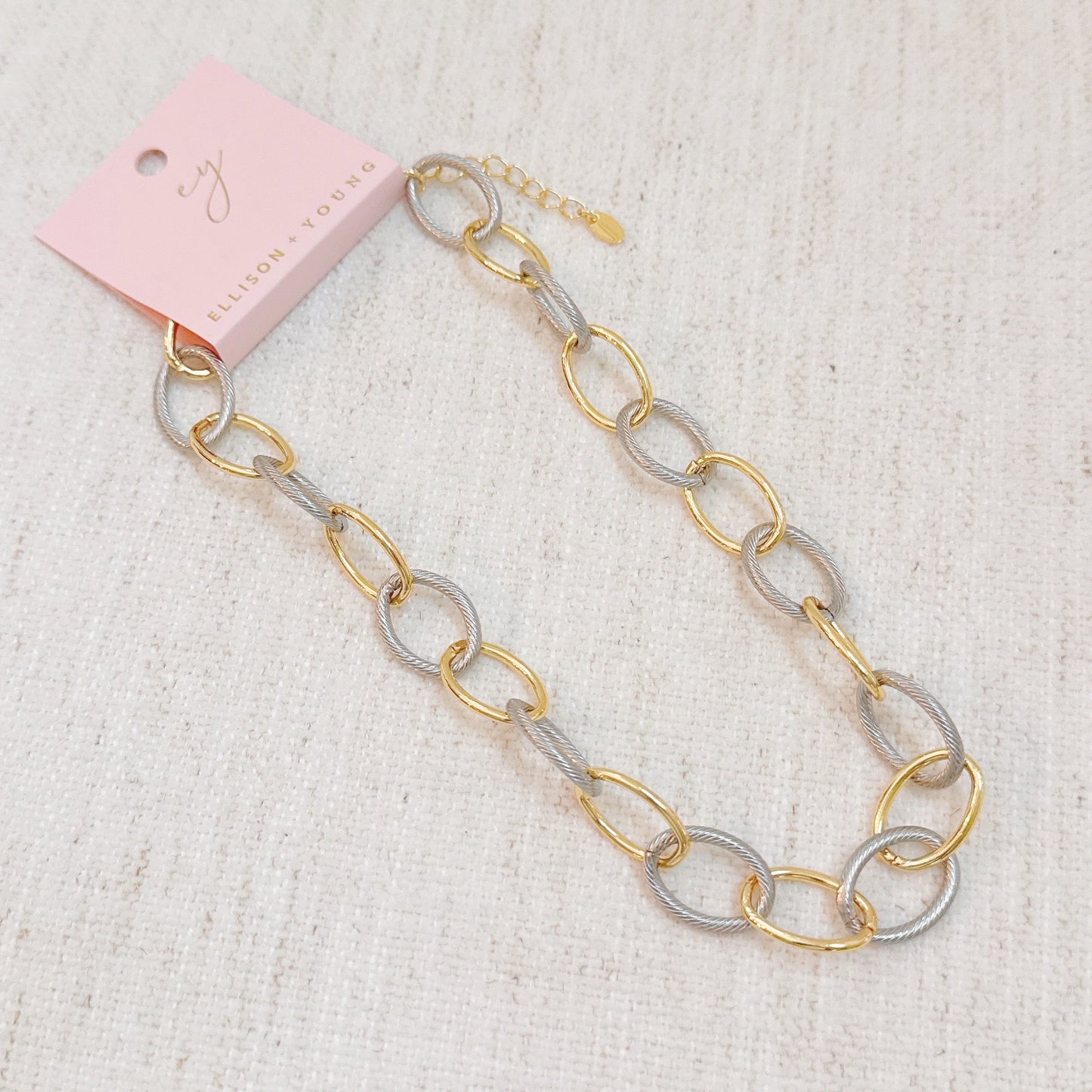 Cabled Texture Two Tone Chain Necklace