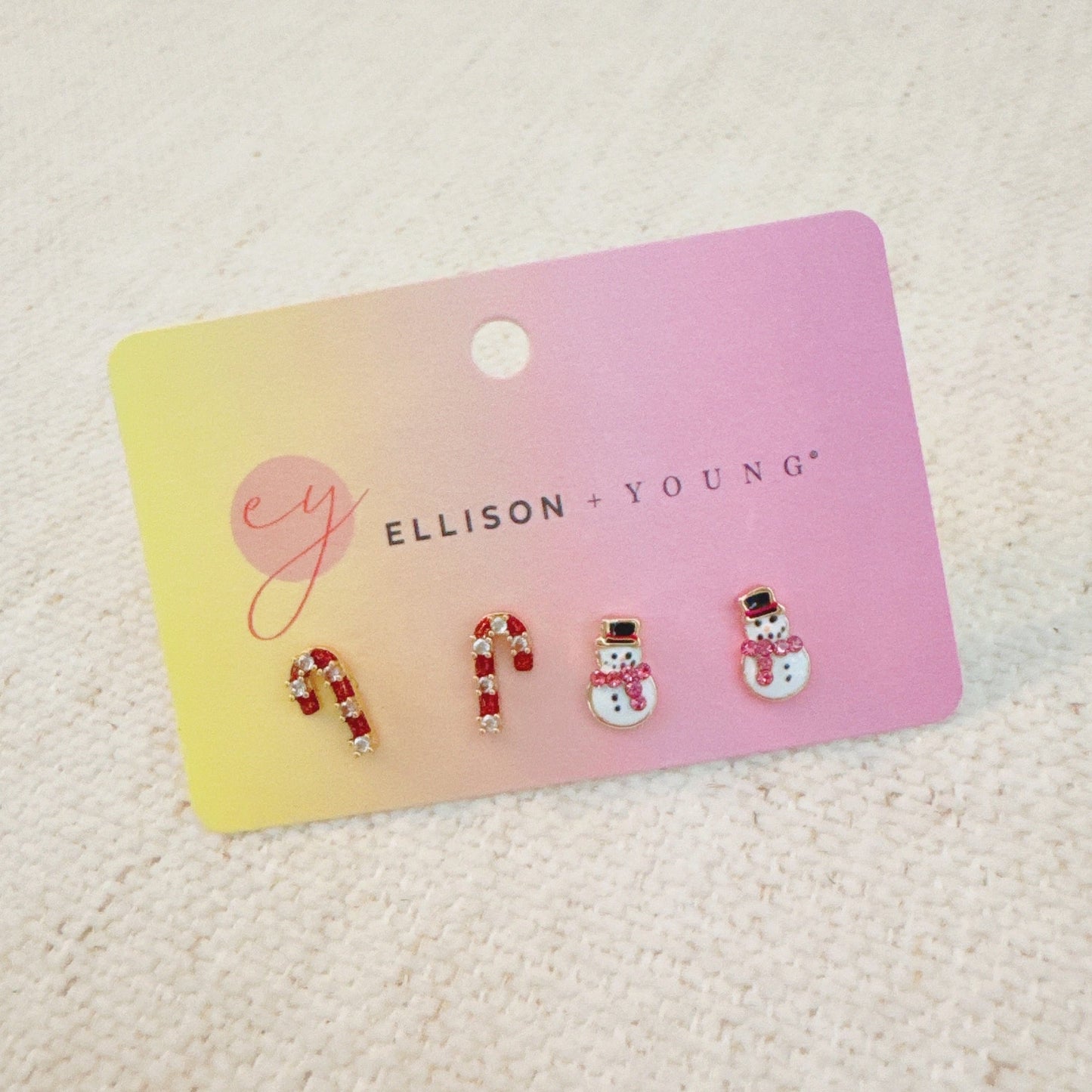 Candy Cane & Snowman Stud Earring Set Of 2 - Holiday Sparkle