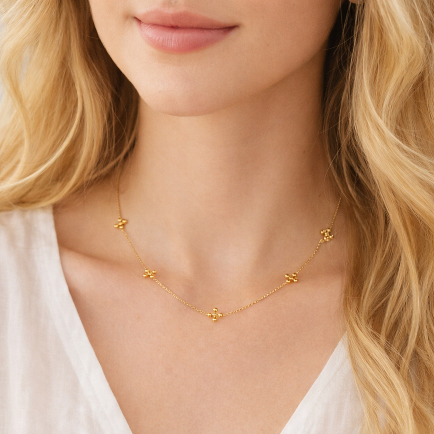Dot Dot Golden Cross Necklace - Water & Tarnish Resistant