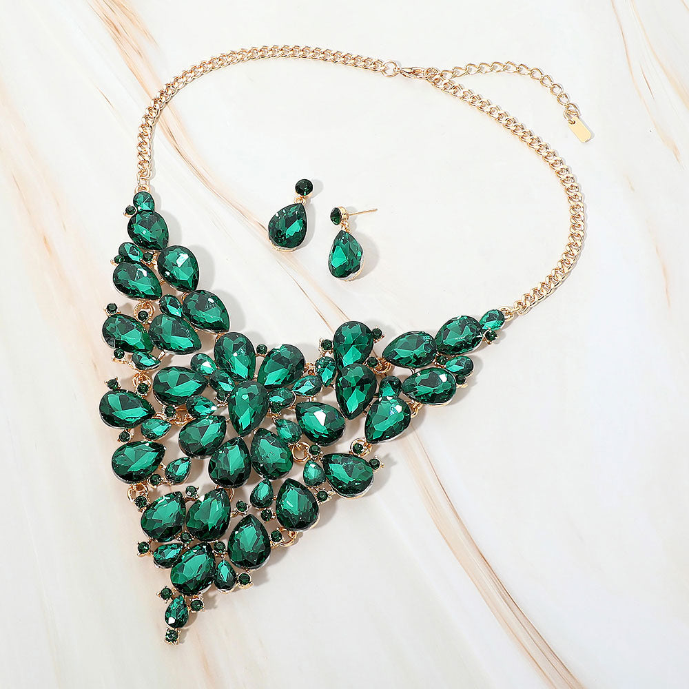 Bold Teardrop Cluster Embellished Evening Necklace
