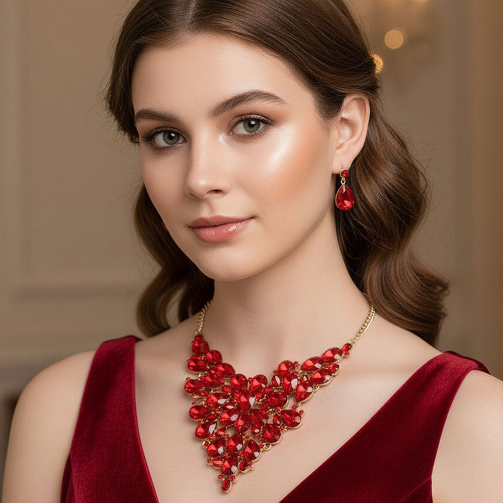 Bold Teardrop Cluster Embellished Evening Necklace