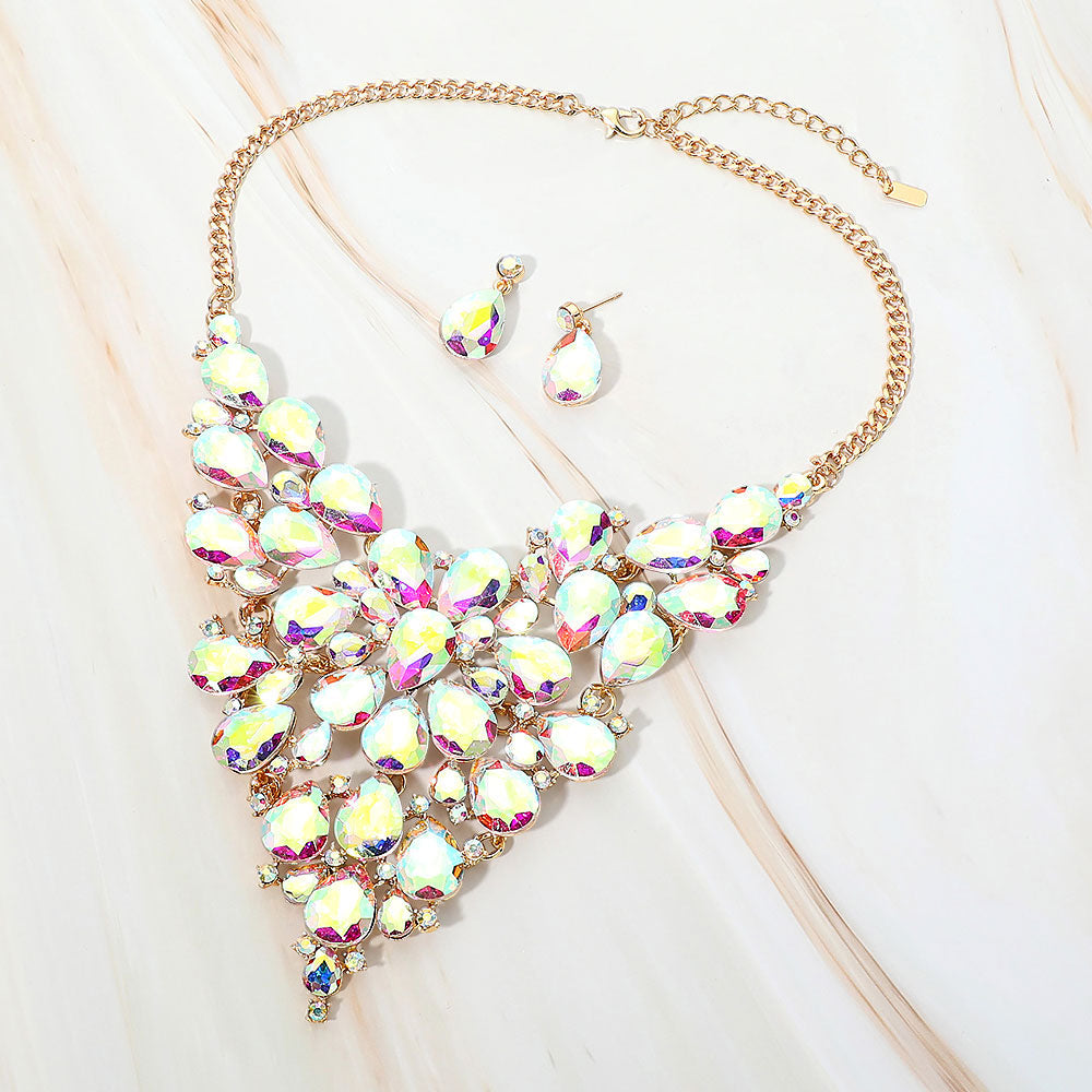 Bold Teardrop Cluster Embellished Evening Necklace