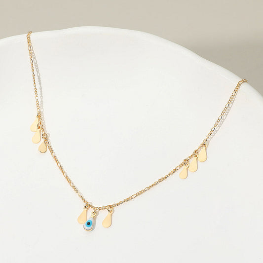18k Gold Filled Devil Eye Accent Teardrop Charm Station Necklace