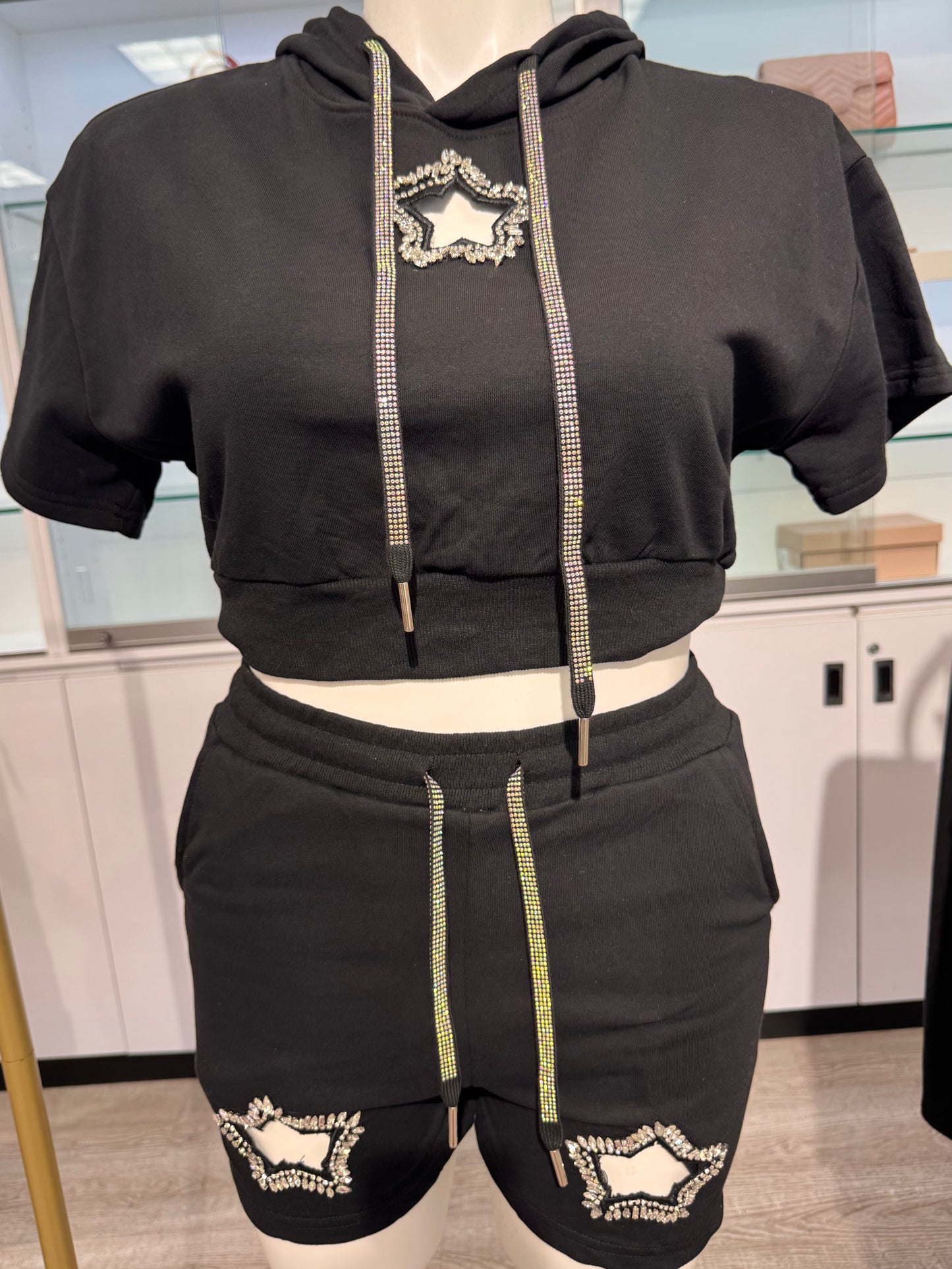 Starlet Bling Star Short Set – Rhinestone Hoodie & Shorts Two-Piece Outfit