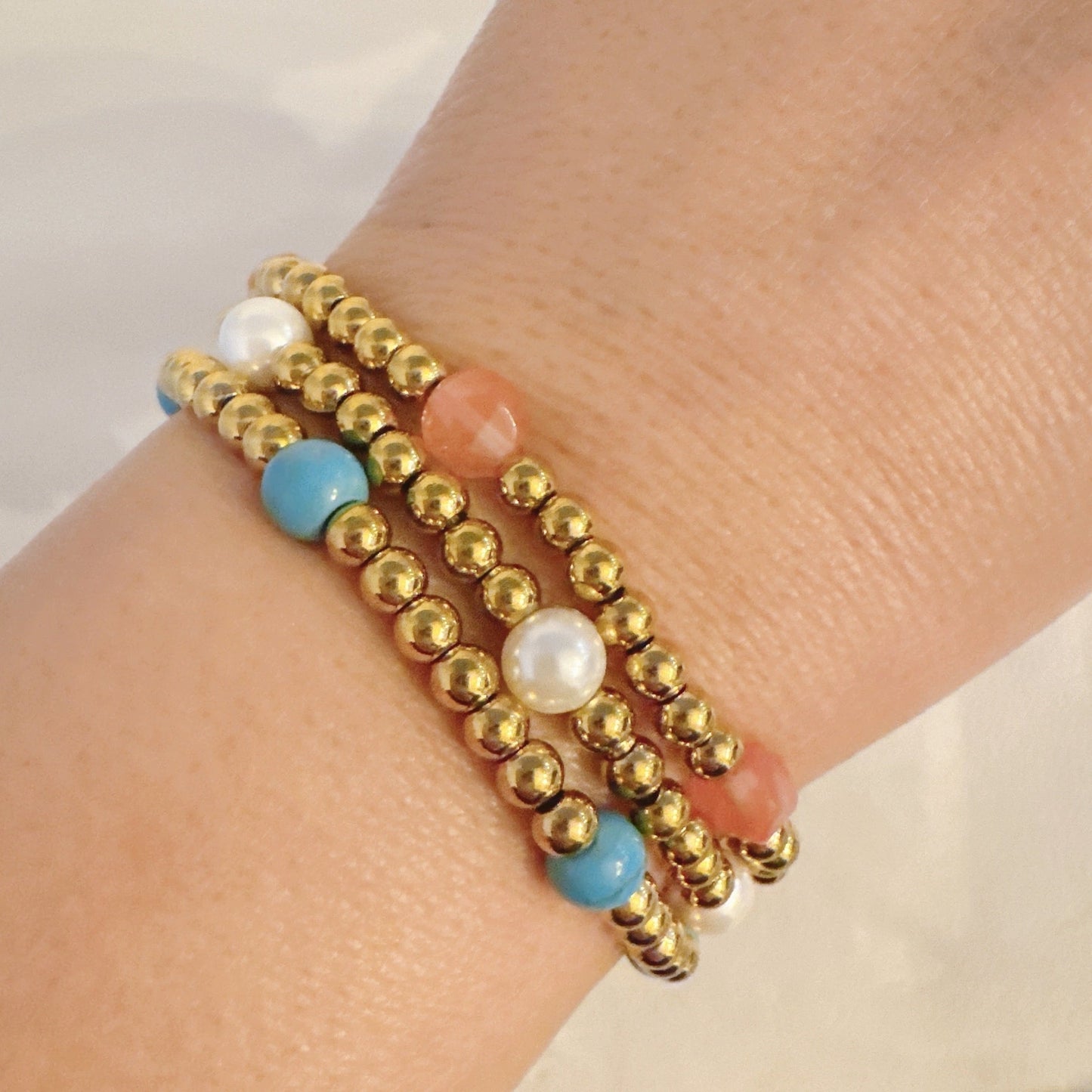 Golden Beads Stone Stretch Bracelet