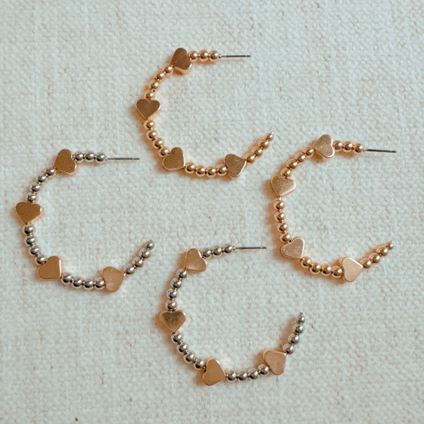 Golden Hearts Beaded Hoop Earrings