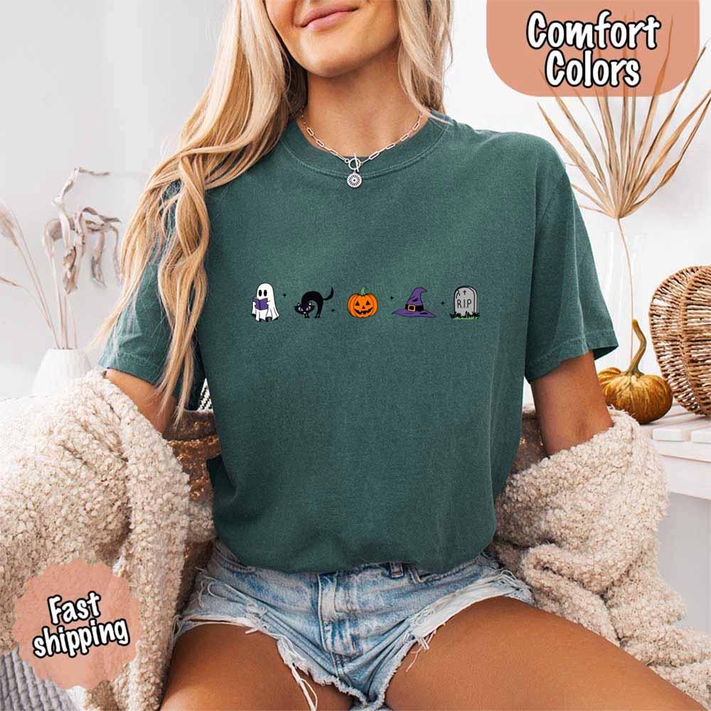 Halloween Icons Comfort Colors Shirt – Pumpkin & Ghost Fall Tee