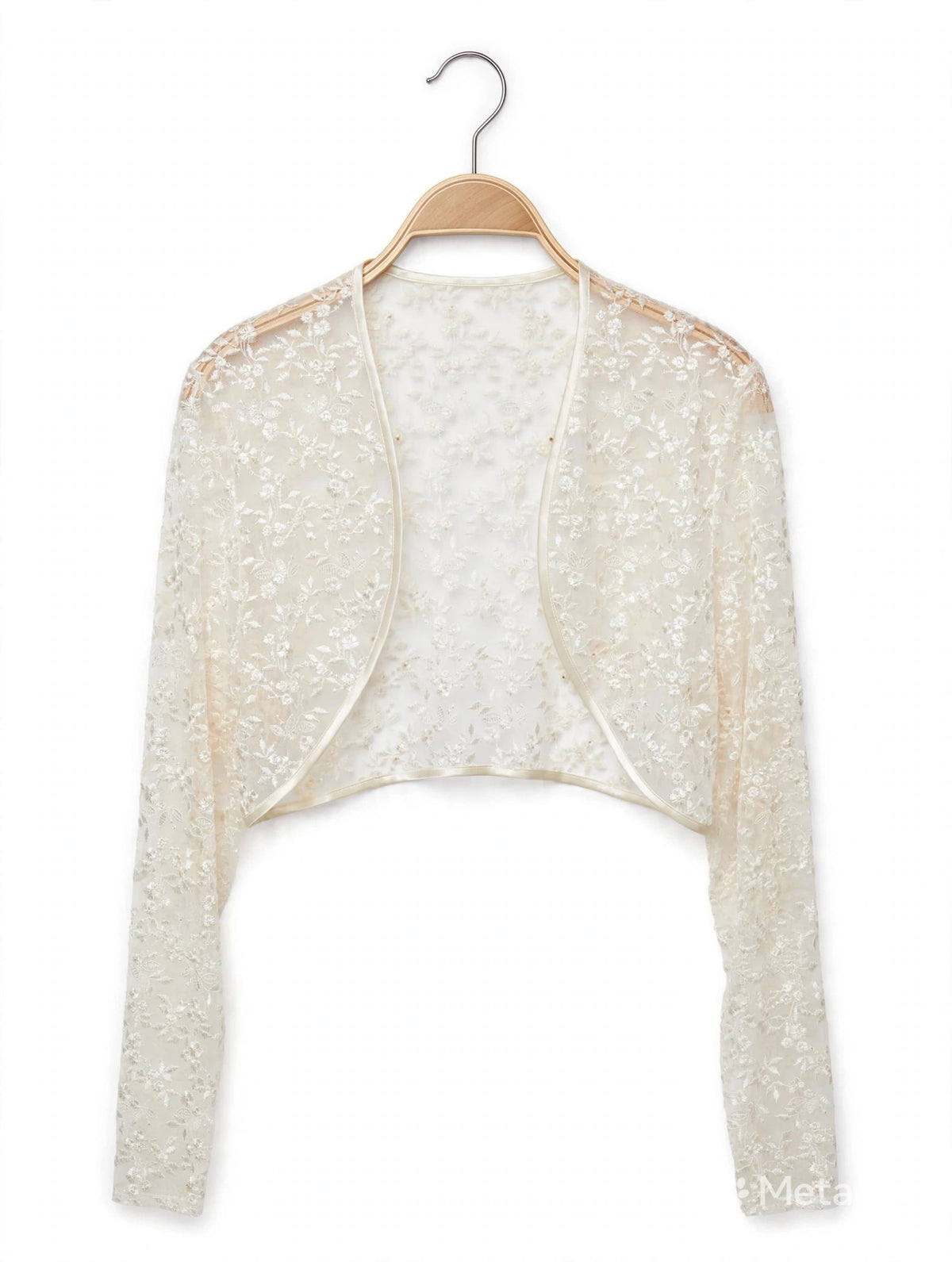 Ivory Floral Embroidered Lace Cropped Bolero Shrug -