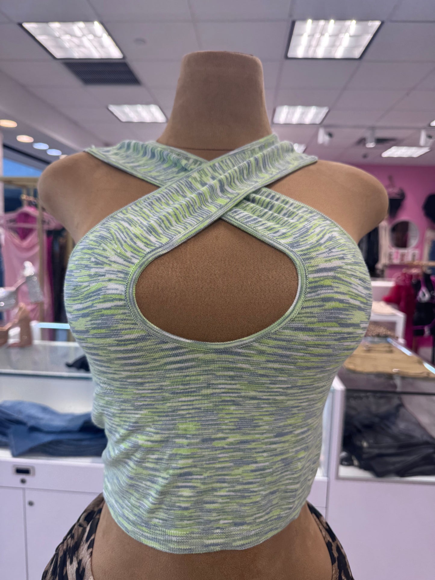 Women’s Crisscross Halter Keyhole Crop Top – Stretch Knit Tank