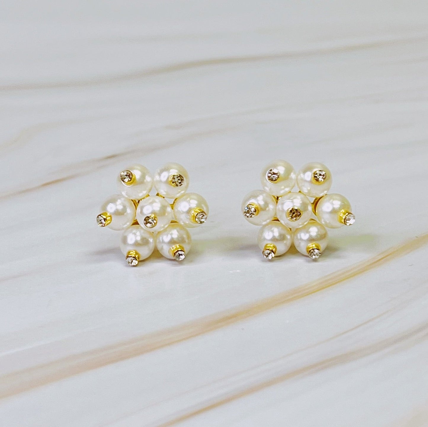 Pearl Blooming Stud Clip On Earrings