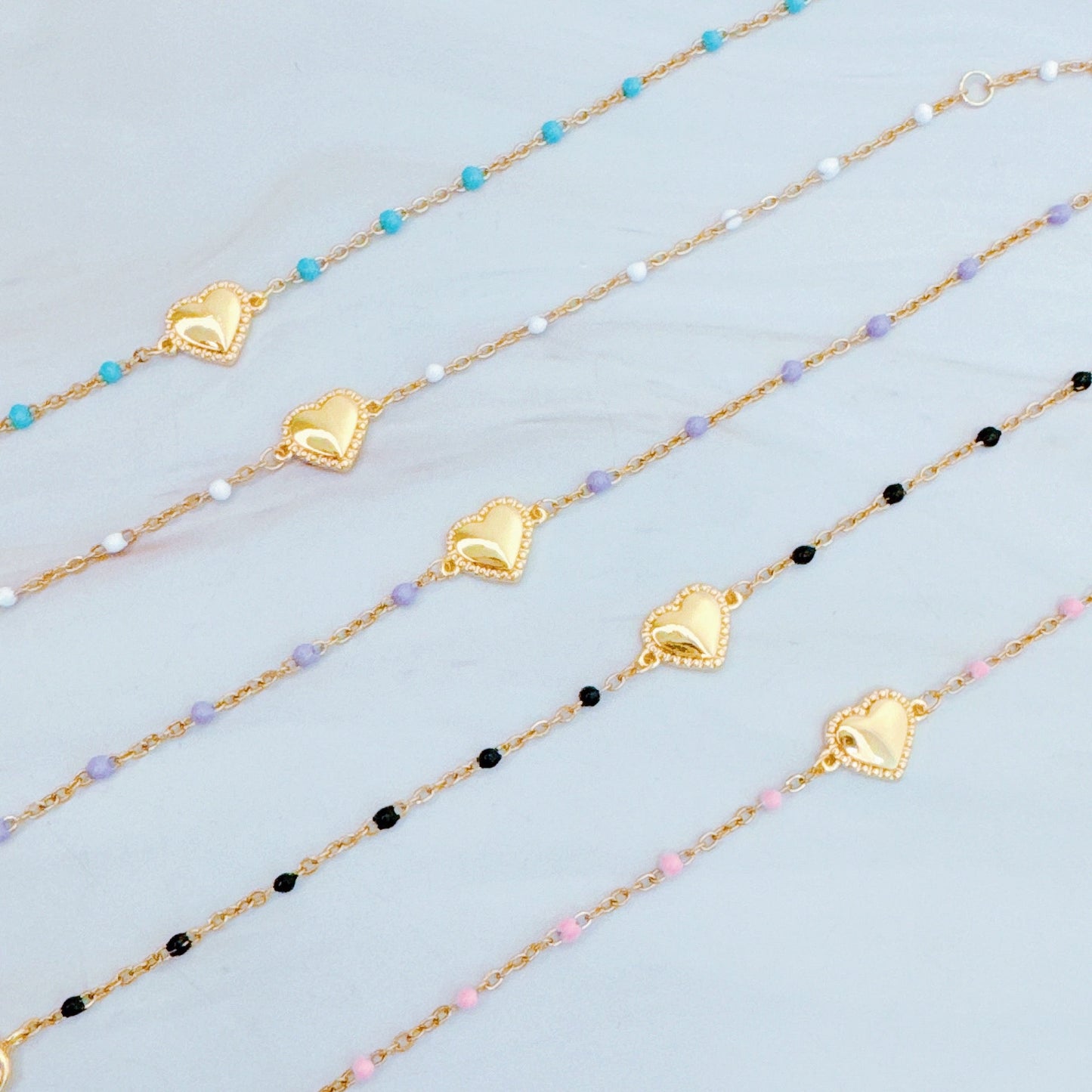 Dainty Color Dots Chain Heart Bracelet