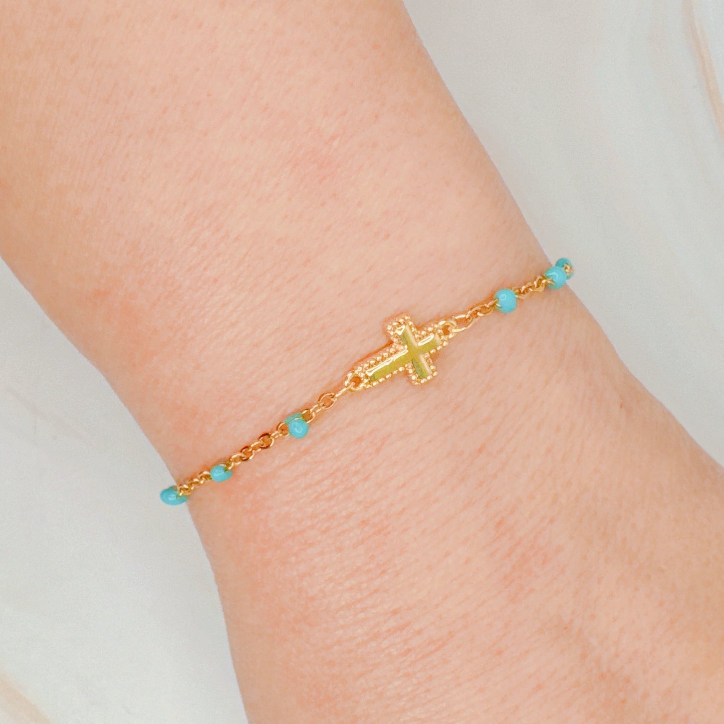 Dainty Color Dots Chain Cross Bracelet