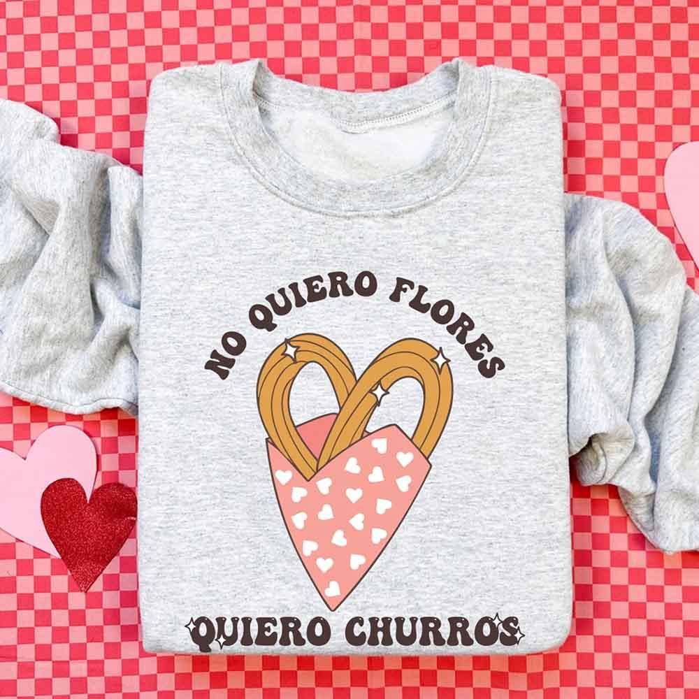 No Quiero Flores Valentine Sweatshirt - Cute Churros Valentine Day's Sweater