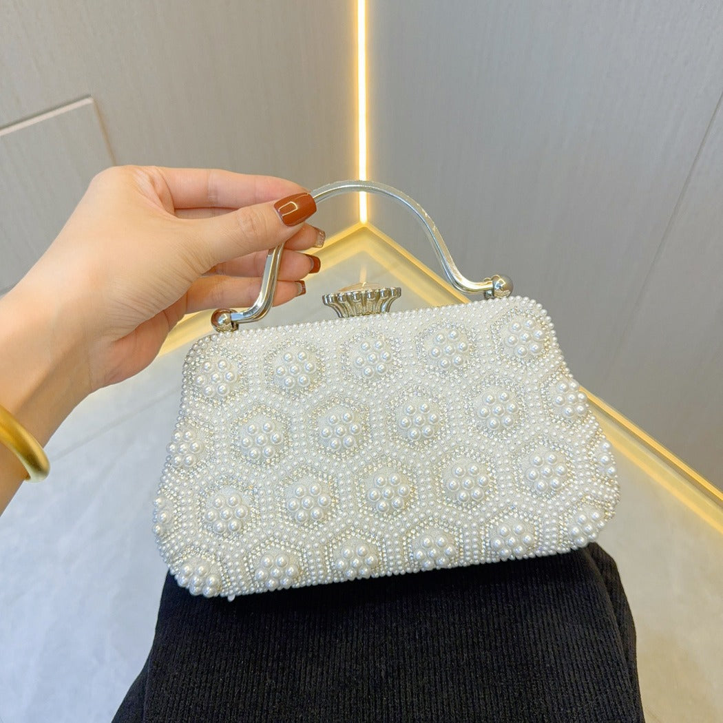 Vintage Pearl Tote Clutch Wedding evening clutch Dinner bag M4676-089113