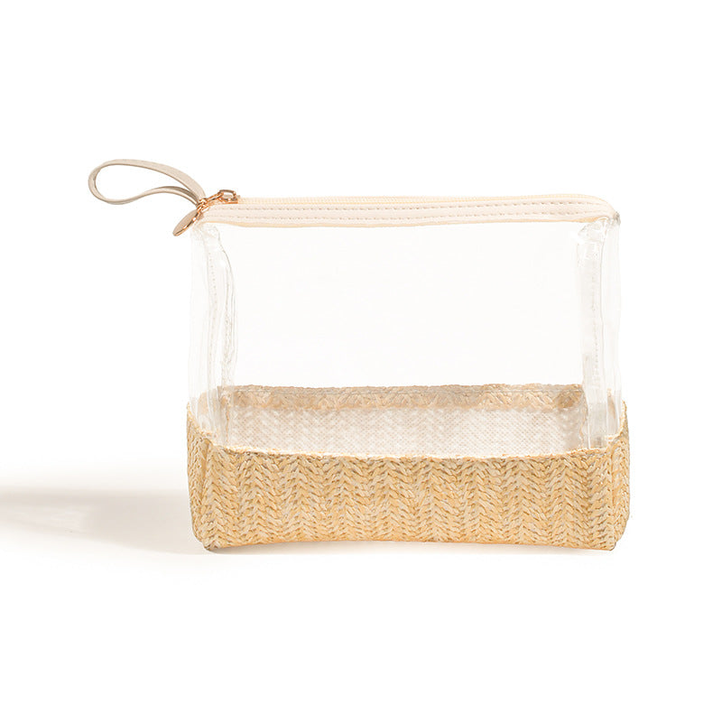 Ladies straw wristlet purse, Cosmetics storage bag transparent, toiletries storage bag, Transparent Cosmetic Bag,
