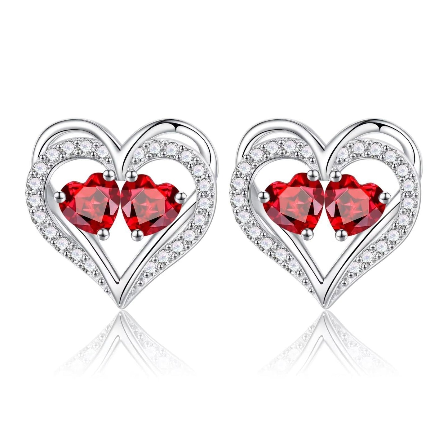 Sterling Silver Birthstone Heart Earrings