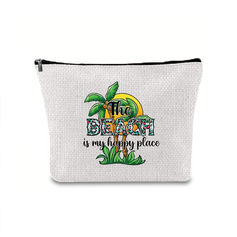 Linen printed cosmetic bag, cosmetic lipstick storage bag, small simple zipper evening clutch bag,