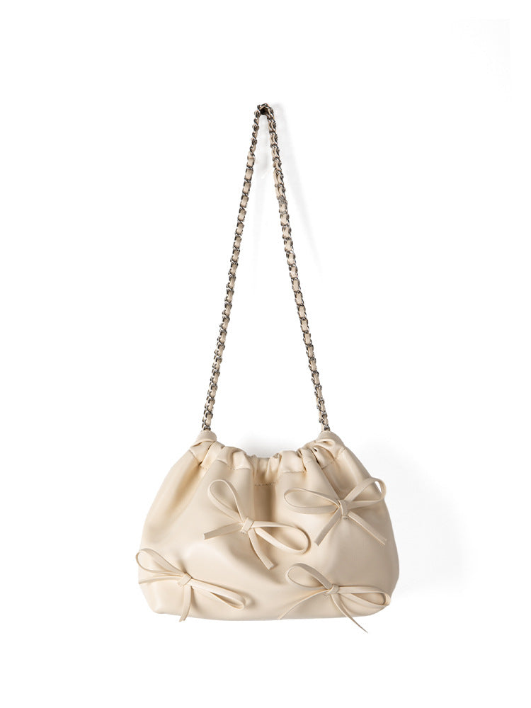 Commuter versatile chain bag, bow soft leather crossbody bag women, spring fashion shoulder crossbody bag