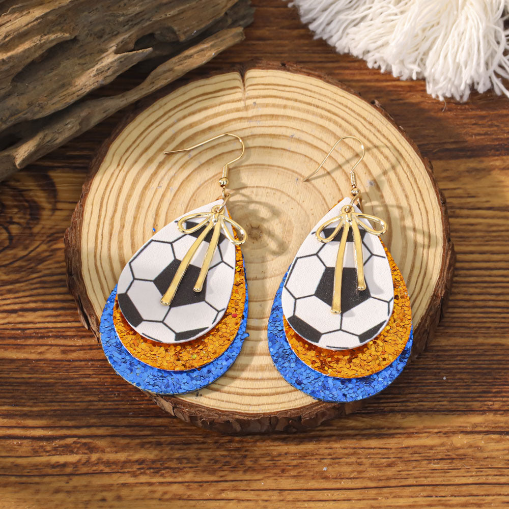 Sports Team Faux Leather Earrings - Volleyball, Basketball, Football, Baseball Geometric Drop Dangle Earrings