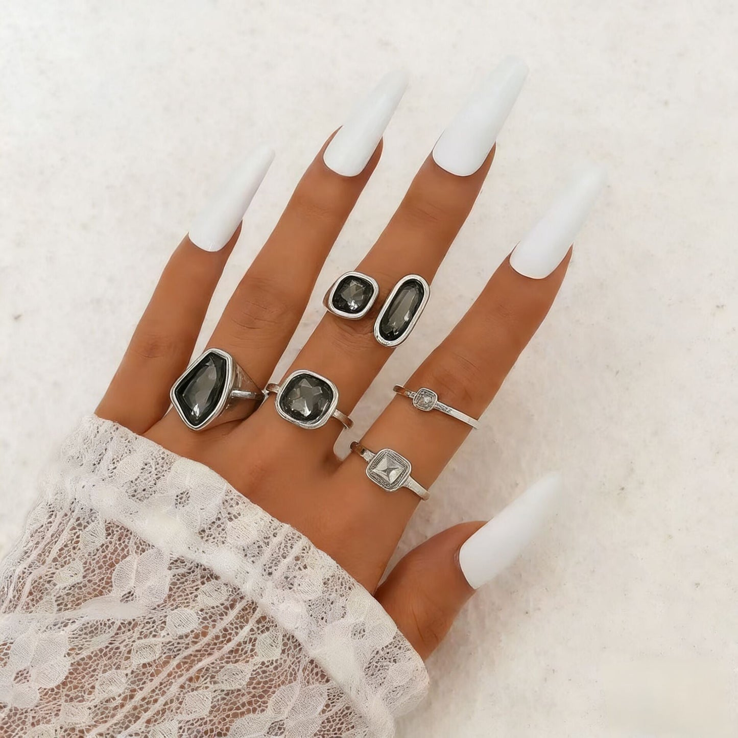 Luxury Acrylic Black Diamond Ring Minimalist Geometric Square Band