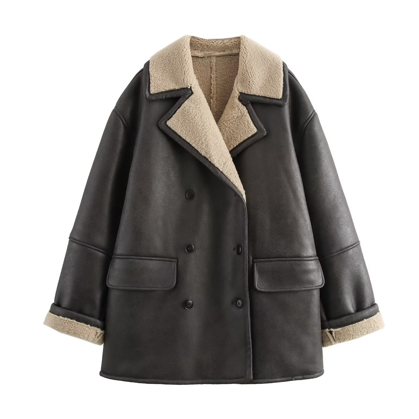 Women Loose-Fit Fur Collar Jacket