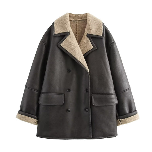 Women Loose-Fit Fur Collar Jacket
