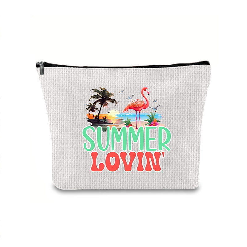 Linen printed cosmetic bag, cosmetic lipstick storage bag, small simple zipper evening clutch bag,